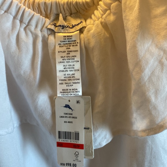 Tommy Bahama White Linen Dress/ Size XS/ NWT - Picture 3 of 5